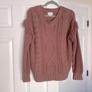 Sweater with sleeve fringe